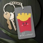 Llavero Fresas francesas de Kawaii con nombre personalizad<br><div class="desc">Dibujo moderno de una caja de frituras francesa con colores vivos.</div>