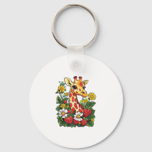Llavero Fresas y flores de jirafa gráfico jirafa linda