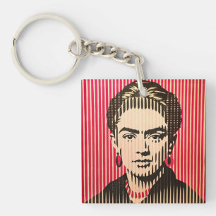 Llavero Frida Kahlo en el estilo de ilusión óptica BAUHAUS