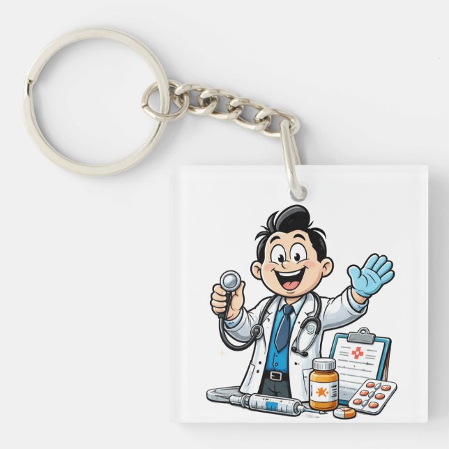 Llavero Friendly Doctor Mascot Medical Cartoon Design (Frente)