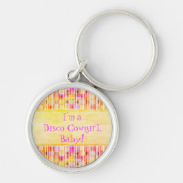 Llavero Fringe de vaca de disco amarillo y rosa