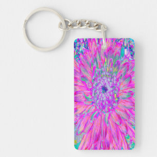 Llavero Frio Dahlia Floral Artístico de Color Rosa, Azul y