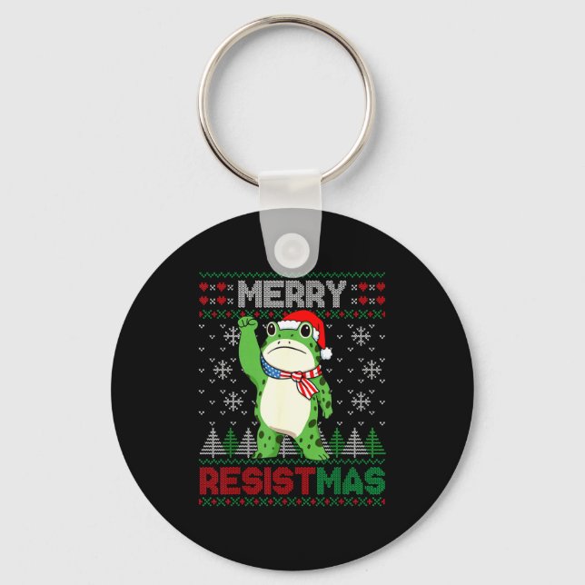 Llavero Frog Retro Merry Resistmas Funny Litical Ugly Chri (Anverso)