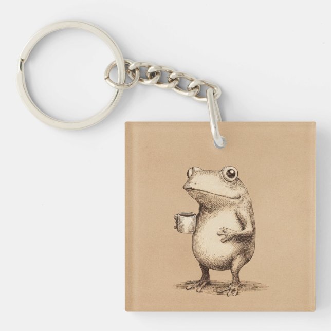 Llavero Frog with Coffee – Whimsical Vintage Animal (Frente)