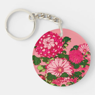 Llavero Frontera flor japonesa, fucsia y rosa coral