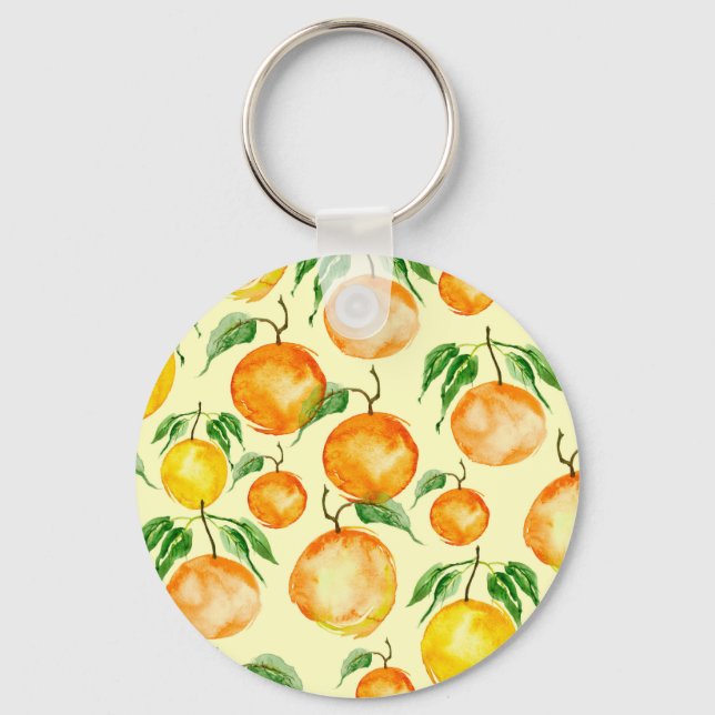 Llavero Frutas cítricas acuarelas, patrón tropical. (Anverso)
