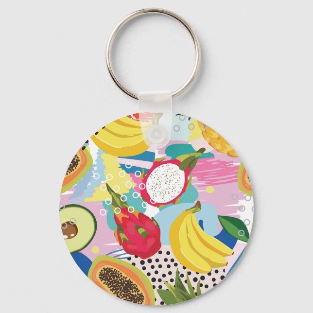 Llavero Frutas Tropicales, Patrón Vintage sin Mar. (Anverso)