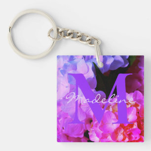 Llavero Fuchsia Pink Hydrangeas, por su monograma