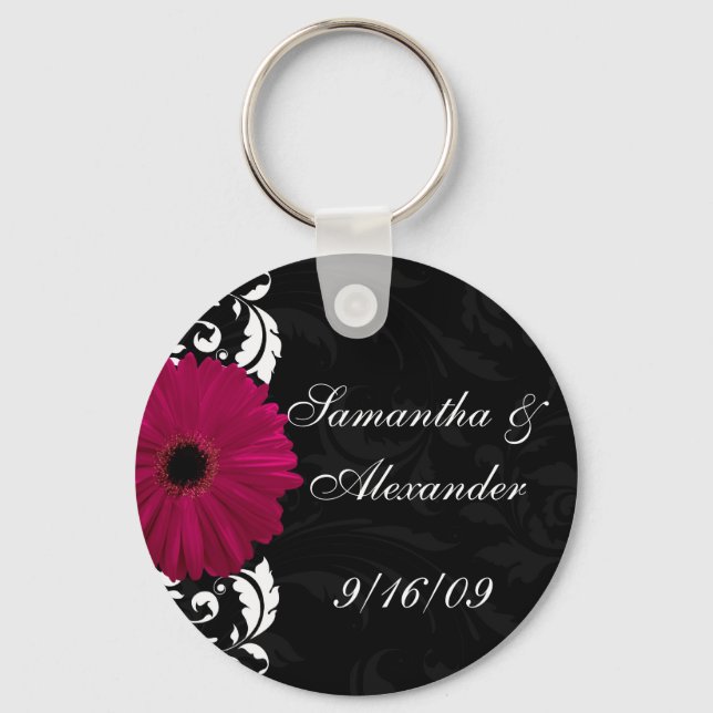 Llavero Fuchsia Scroll Gerbera Daisy con negro y blanco (Anverso)