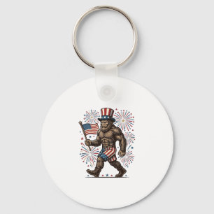 Llavero Fuegos Artificiales Patrióticos Sasquatch Grabado 