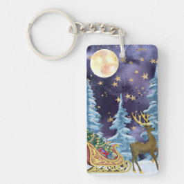 Llavero Full Moon Over Reindeer With Sleigh