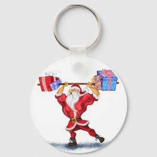 Llavero Fun Bodybuilder Santa Claus con regalos de Navidad