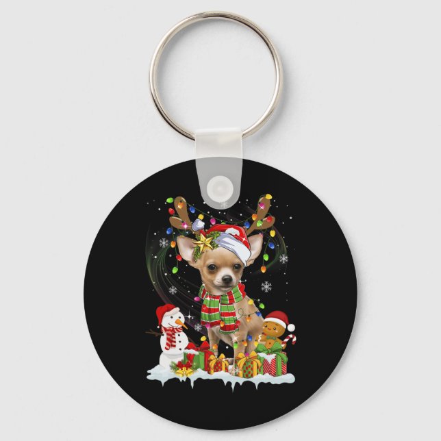 Llavero Fun Chihuahua Navidades Ugly Dog Santa Hat Luces (Anverso)