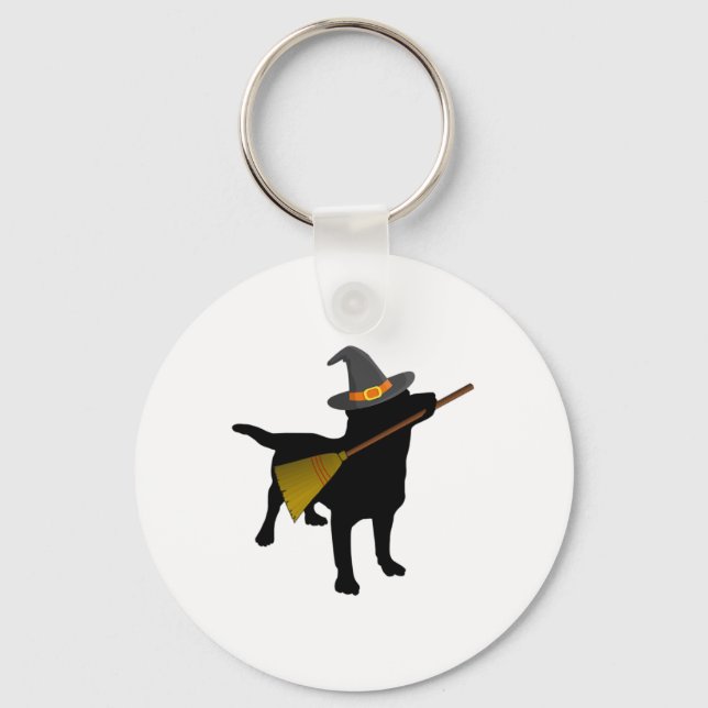 Llavero Fun Halloween Black Lab Dog Cute Witch Gorra Broom (Anverso)