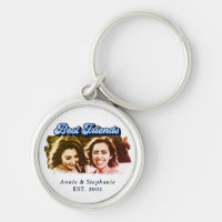 Fun Retro Blue Best Friends Photo Keychain