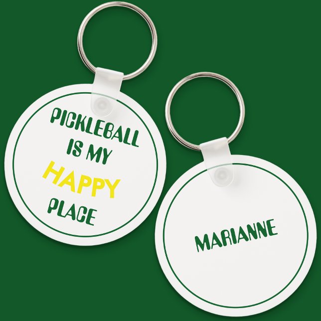 Llavero Fun Retro Pickleball Es Mi Lugar Feliz (Pickleball Is My Happy Place Keyring)