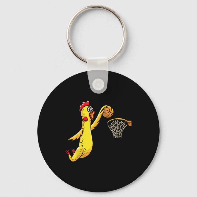 Llavero Fun Rubber Chicken jugando al baloncesto deportivo (Anverso)