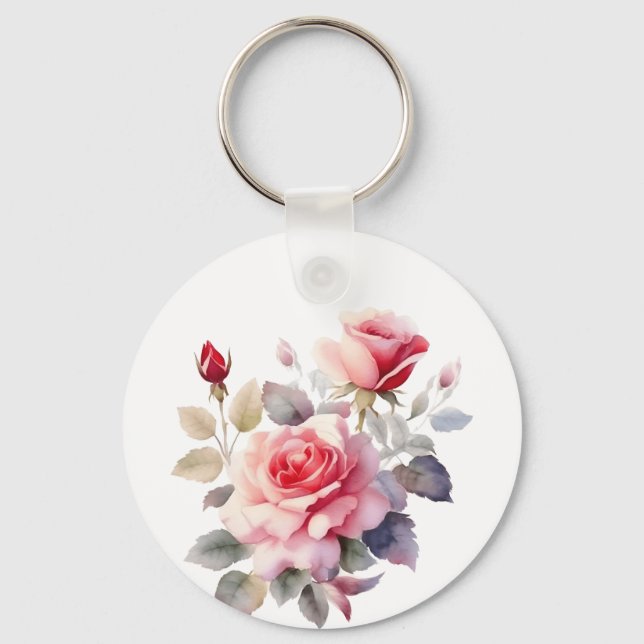 Llavero Funda de cojín de acuarela con rosas en flor impre (Anverso)