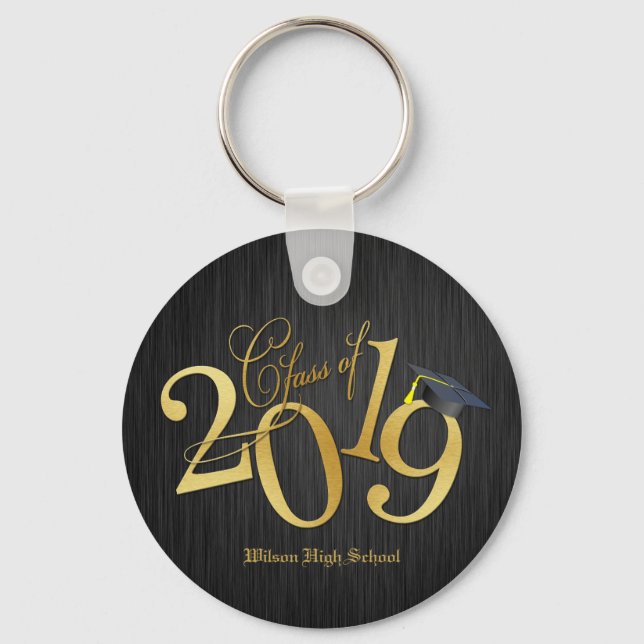 Llavero Funky Black and Gold Class of 2019 Graduations (Anverso)