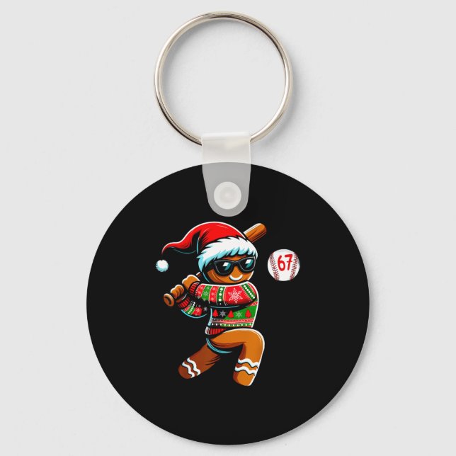 Llavero Funny 67 Gingerbread Man Playing Baseball Christma (Anverso)