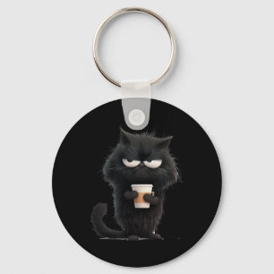 Llavero Funny Angry Black Cat Tee Cute Café Lover Hombres