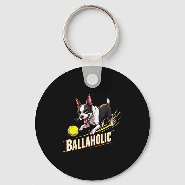 Llavero Funny Ballaholic Boston Terrier Dog Chasing Bostie (Anverso)