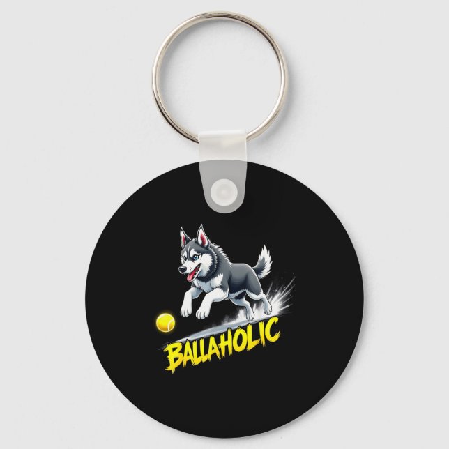 Llavero Funny Ballaholic Siberian Husky Dog Chasing Ball  (Anverso)