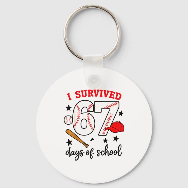 Llavero Funny Baseball I Survived 67 Days Of School Design (Anverso)