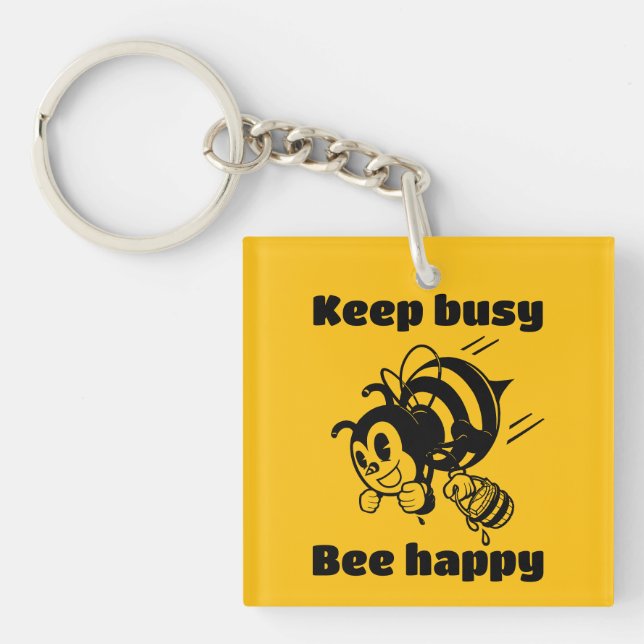 Llavero Funny Bee Keep Busy Bee Happy Motivational Cartoon (Frente)