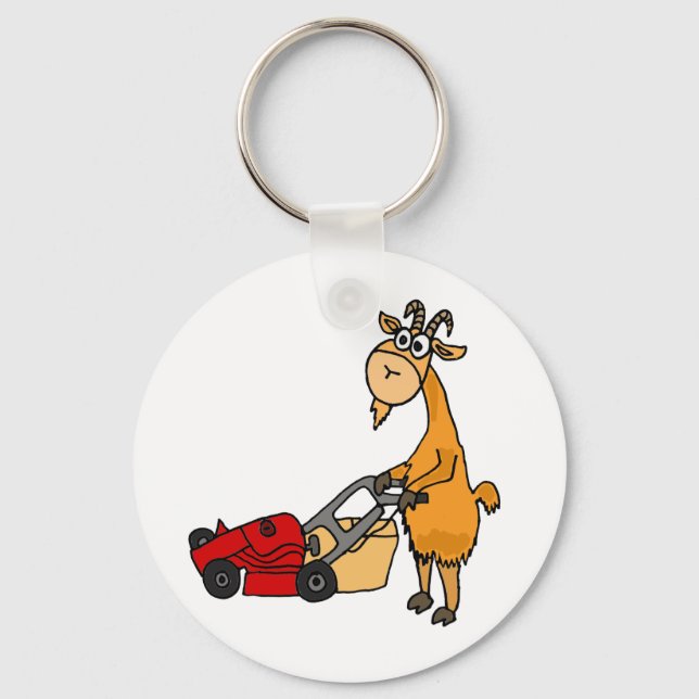 Llavero Funny Billy Goat Pushing Lawn Mower Personalizado (Anverso)