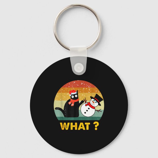 Llavero Funny Black Cat Pushing Snowman Xmas Winter Costum (Anverso)