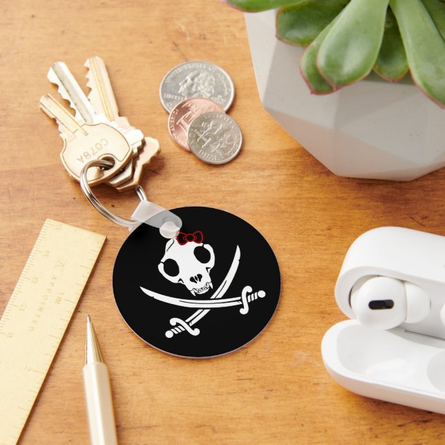 Llavero Funny Black White Jolly Kitty Pirate Skull Sabers (Escritorio )