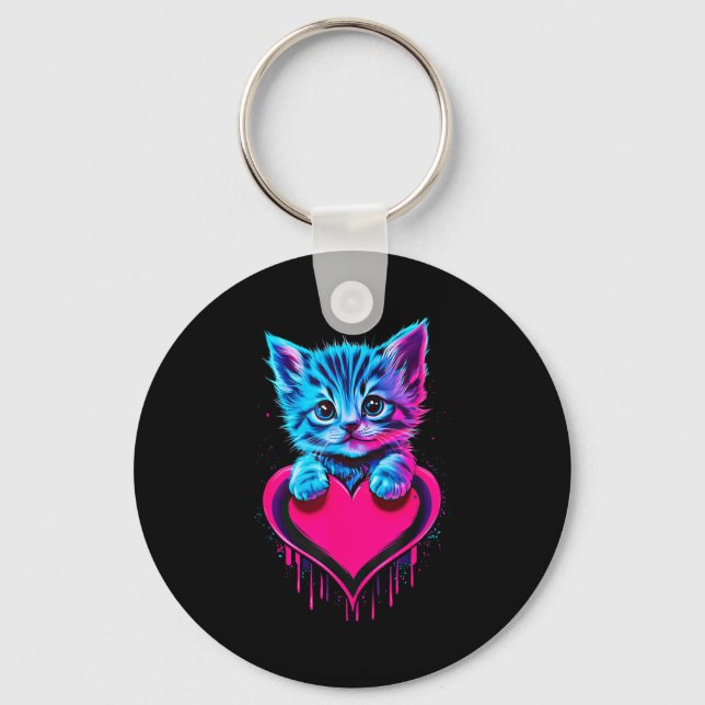 Llavero Funny Blacklight Glitch Art Cute Cat Kitten Valent (Anverso)