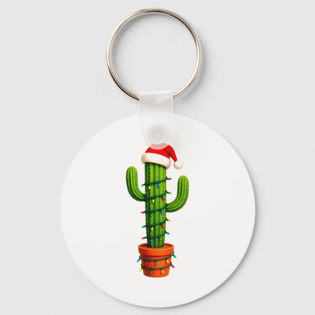 Llavero Funny Cactus Santa Hat Xmas Tree Lights Merry Chri (Anverso)