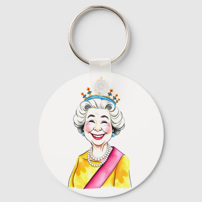 Llavero Funny Cartoon Queen Elizabeth II Royal Portrait (Anverso)