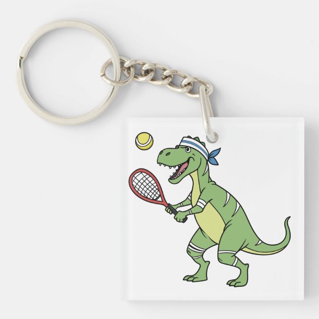 Llavero  Funny Cartoon T-Rex Playing Tennis Dinosaur (Frente)
