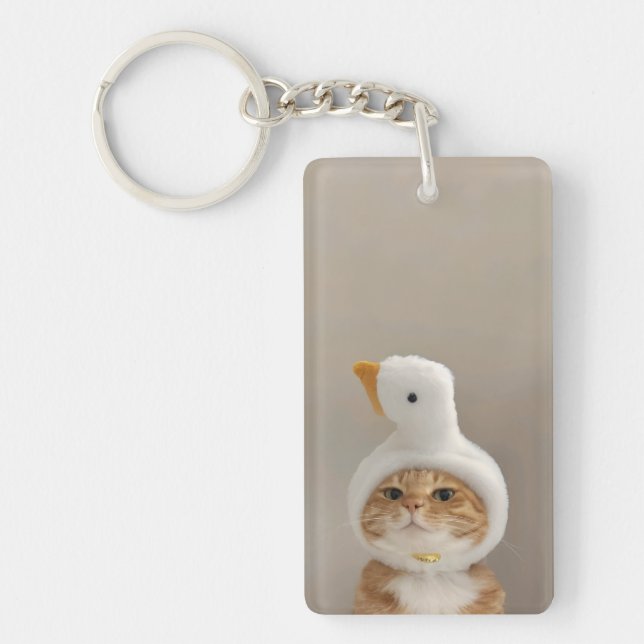 Llavero Funny Cat in Duck Gorra Keychain - Amante de los a (Frente)