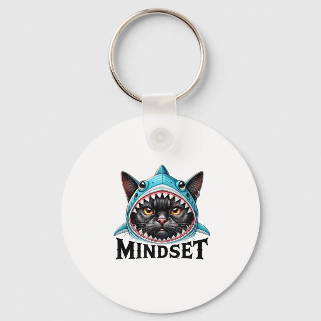 Llavero Funny Cat, Mindset Motivational Saying, Shark  (Anverso)