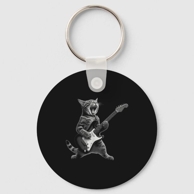 Llavero Funny Cat Playing Guitar Rock And Roll Men Women K (Anverso)