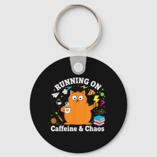 Llavero Funny Cat Running on Caffeine and Chaos Love