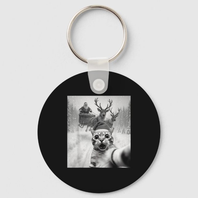 Llavero Funny Cat Selfie Santa Merry Christmas Xmas Pajama (Anverso)