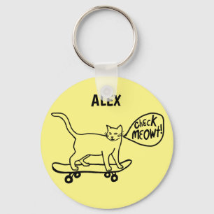 Llavero Funny Check MEOWT Skateboarding Cat PERSONALIZADO