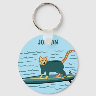 Llavero Funny Check MEOWT Surfing Cat PERSONALIZADO