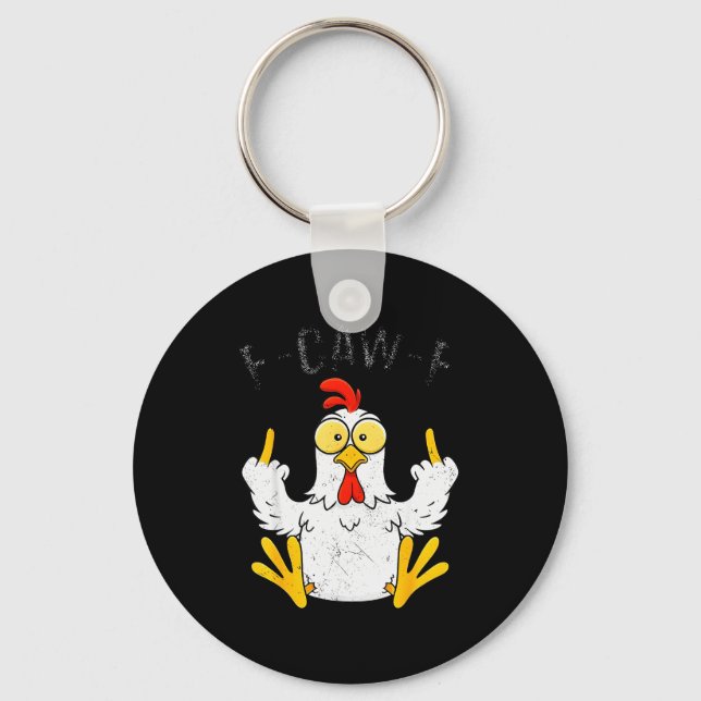 Llavero Funny Chicken Middle Finger F-caw-f Rooster Meme  (Anverso)