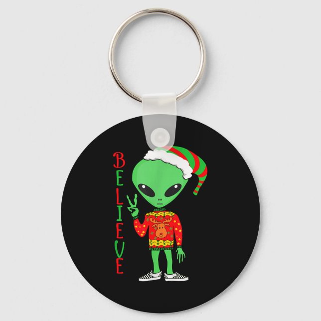 Llavero Funny Christmas Alien Ugly Sweater I Believe Santa (Anverso)