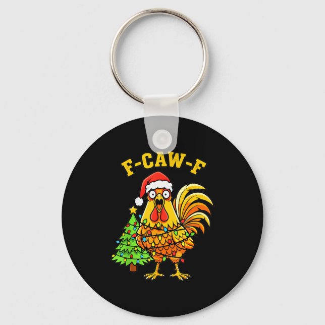 Llavero Funny Christmas Chicken Lights Santa Hat F-caw-f  (Anverso)