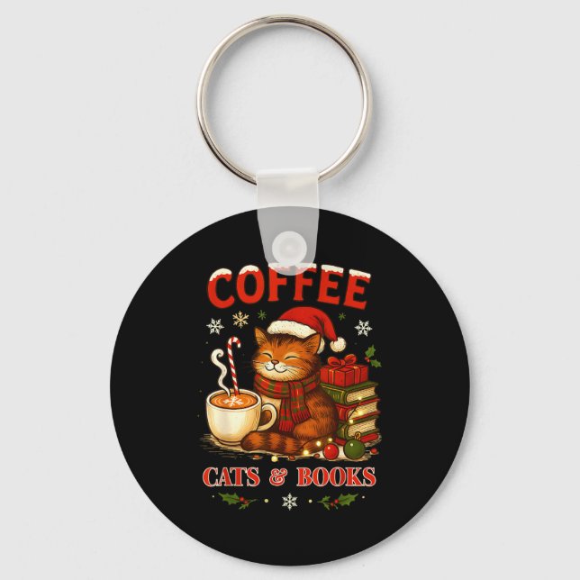 Llavero Funny Christmas Cute Coffee Cats Books Lover Women (Anverso)