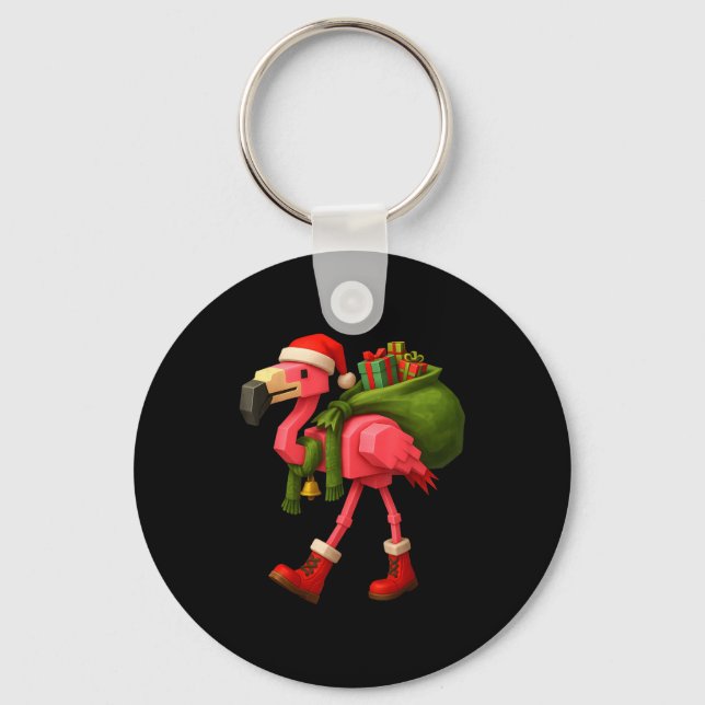 Llavero Funny Christmas Flamingo Santa Holiday Design  (Anverso)
