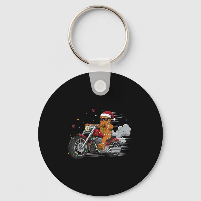 Llavero Funny Christmas Gingerbread Man Biker Riding A Mot (Anverso)
