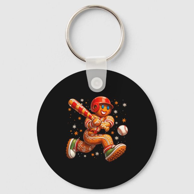 Llavero Funny Christmas Gingerbread Man Playing Baseball C (Anverso)
